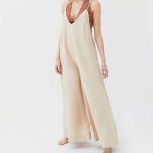 OUT FROM UNDER URBAN OUTFITTERS Lounge Comfy Cream Sleeveless Wide Leg Jumpsuit